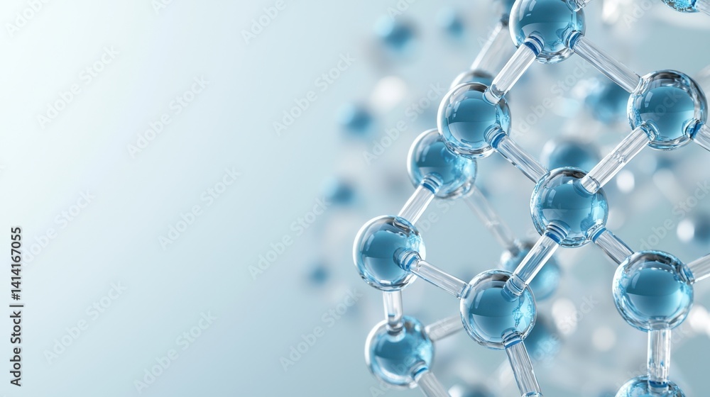 Soft blue medical science background with molecule network and gradient light effect.