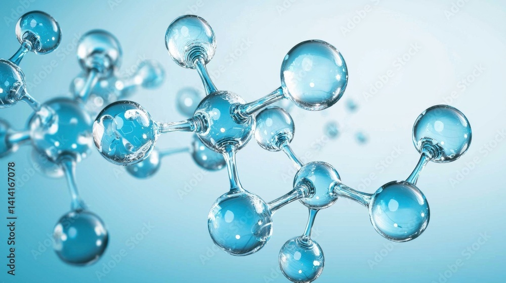 Soft blue medical science background with molecule network and gradient light effect.