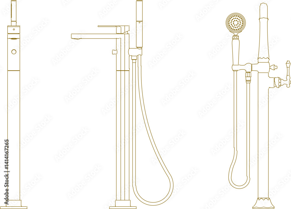 Obraz premium silhouette design vector illustration sketch image modern shower portable bathroom