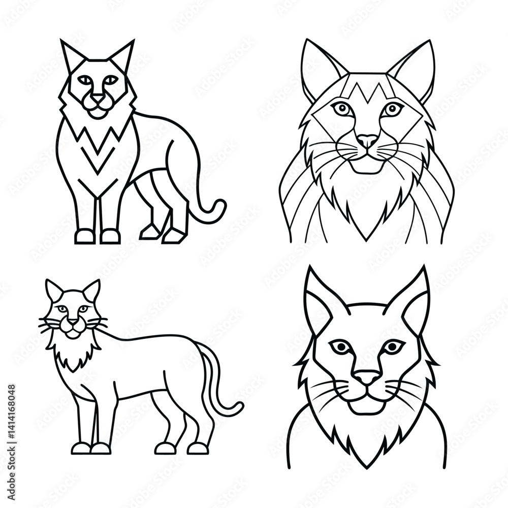 Obraz premium Geometric Cat Outline Vector Illustration Set Animal Line Art Graphics Design