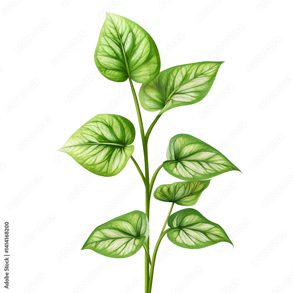 Fototapeta premium Fresh green bean foliage, a spring herb ingredient isolated on a white background