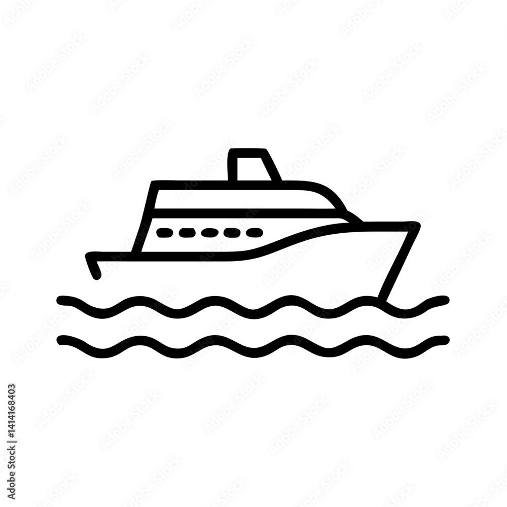 Travel by sea: minimalistic icon of a cruise ship on the waves Travel by sea: minimalistic icon of a cruise ship on the waves