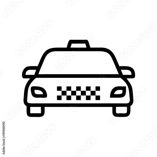Minimalistic taxi icon with checkered pattern, black outline, vector style