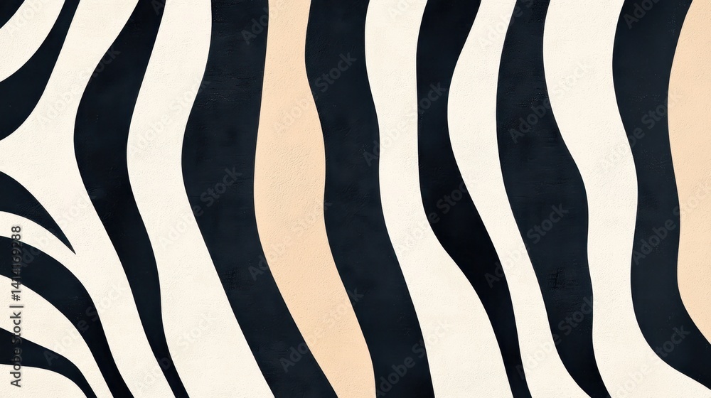 Trendy zebra skin pattern with bold black and white stripes, perfect for fabric, wrapping paper, or wallpaper.