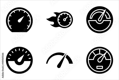 Speedometer icon set. Miles per hour. Speed control. Acceleration indicator. vector illustration on white background.