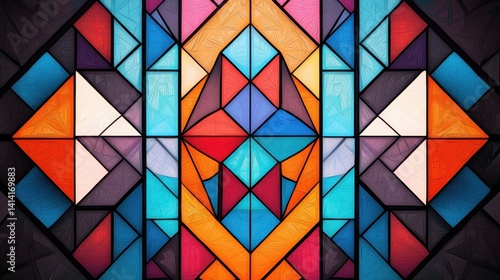 Obraz na płótnie Vibrant abstract pattern with colorful triangles, squares, and blocks in modern geometric style. w salonie