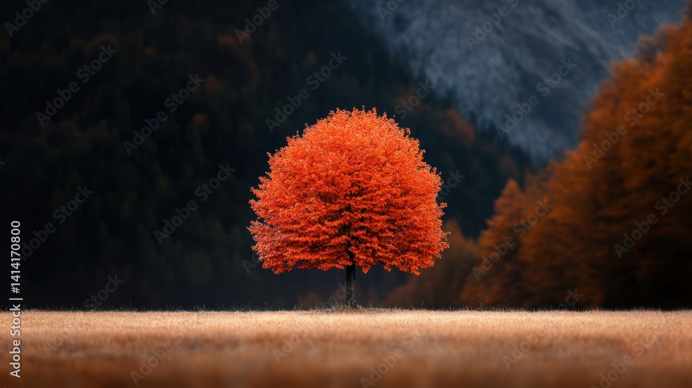 Vibrant summer foliage transitioning into warm autumn hues in a single tree, nature concept.