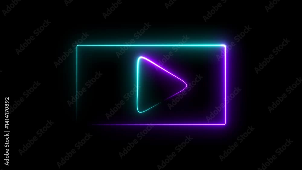 Glowing neon Play Icon and Media Player Button icon anemetion. Glowing neon Play Icon and Media Player Button icon anemetion.