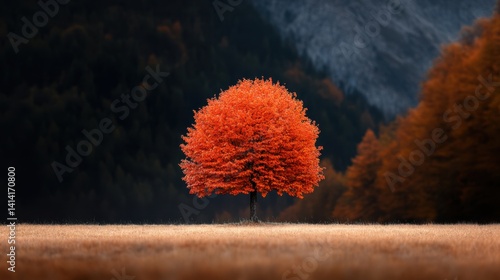 Obraz na płótnie Vibrant summer foliage transitioning into warm autumn hues in a single tree, nature concept. w salonie