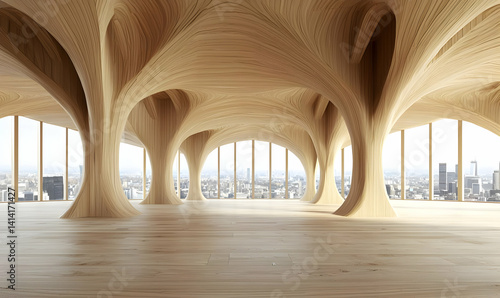 Modern Interior Design with Unique Wood Structures and City View
