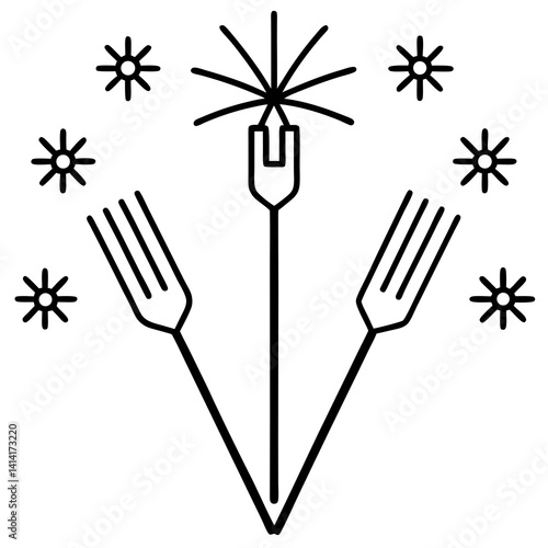 Fireworks and Forks Vector Illustration – Festive Graphic Design Element