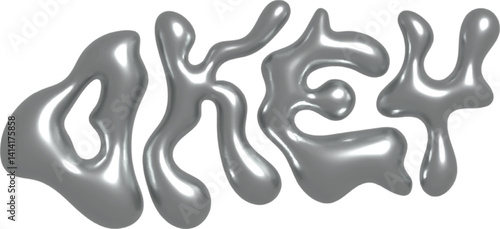 3d chrome liquid font. Liquid metal letters. Silver bubble typeface. Y2K style alphabet. Font with dripping glossy effect. Letters with molten metal effect. Metallic, fluid surface with reflections