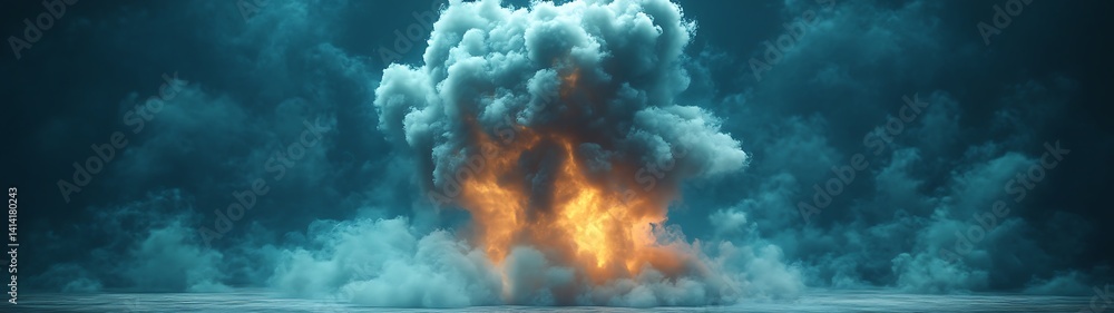 Naklejka premium Fiery Explosion, Dark Clouds