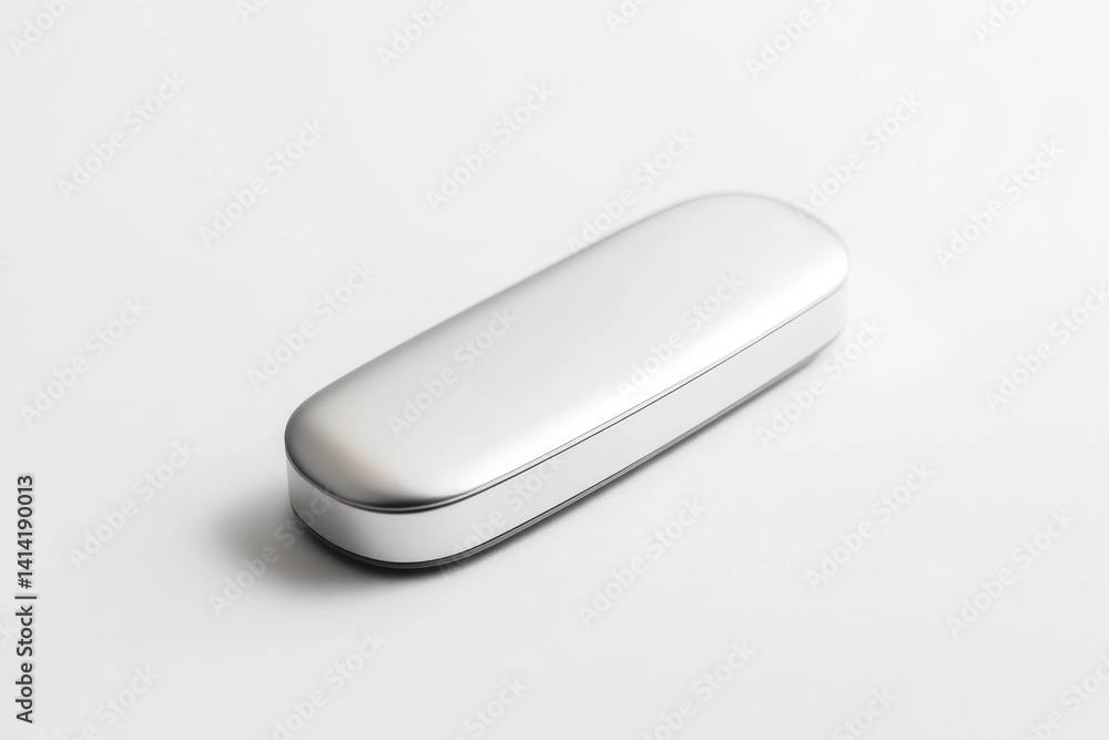 A sleek, silver, rectangular case rests on a white background. A sleek, silver, rectangular case rests on a white background.
