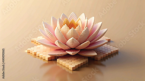 Pixel Art Geometric Lotus Pattern peach fuzz