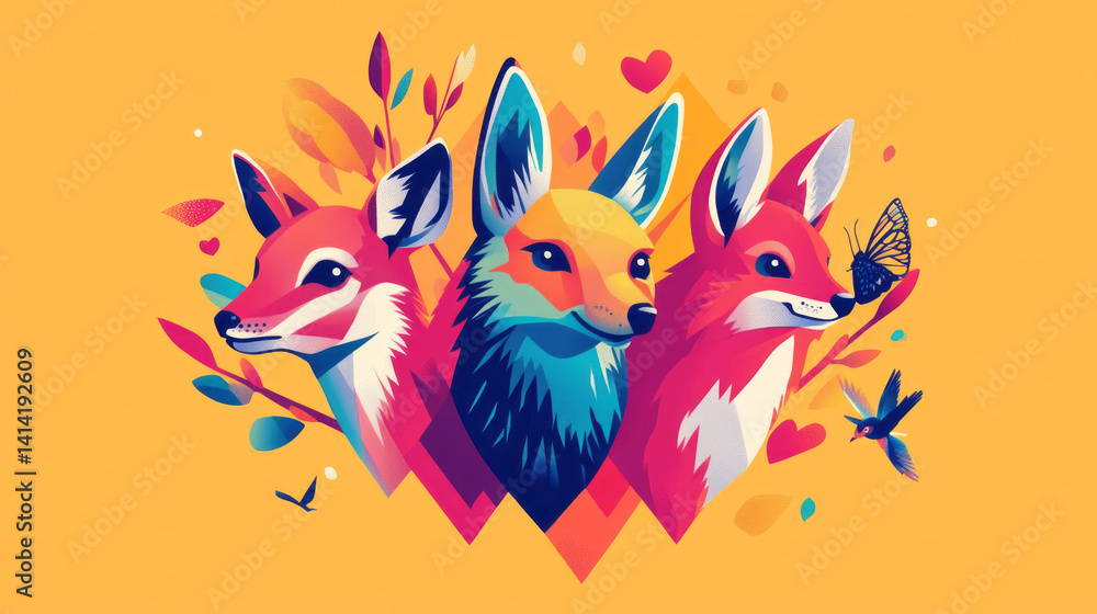 Obraz premium Simple and Bright Pop Art Icons of Animals