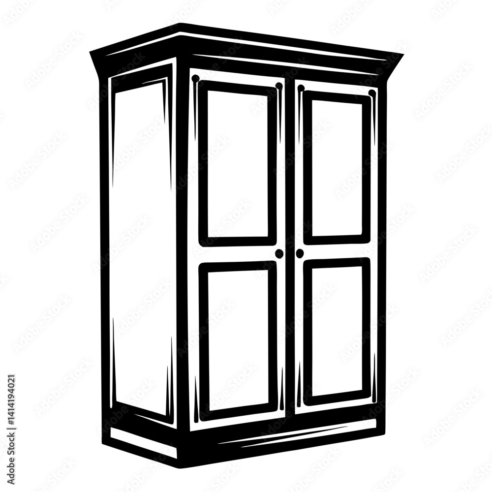 Stylized Illustration of a Black and White Wardrobe with Two Doors Stylized Illustration of a Black and White Wardrobe with Two Doors