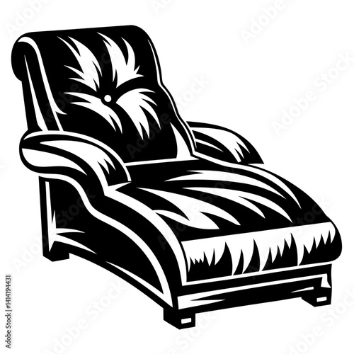 Stylized black and white chaise lounge chair for relaxation purposes