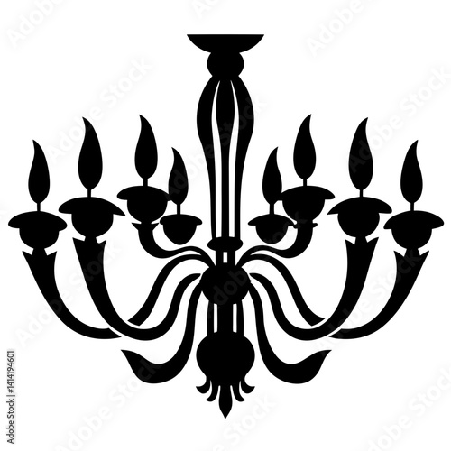 Ornate chandelier with candlelike lights, artistic silhouette with elegance and simplicity