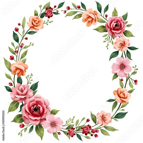 Wallpaper Mural Beautiful Floral Frame Design with Roses and Leaves Elements Torontodigital.ca