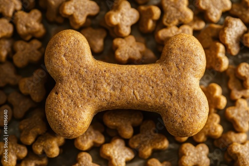 Dog food in the shape of a bone close-up