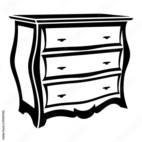 Black and white stylized dresser with three drawers for bedroom furniture