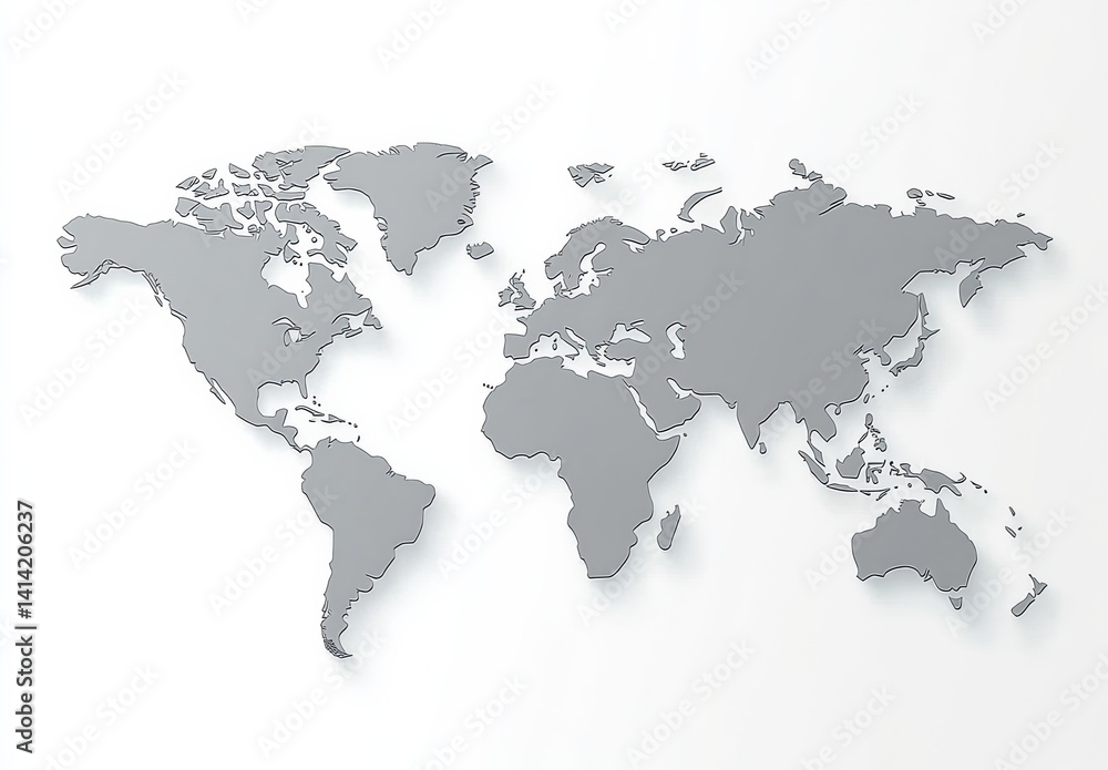 Fototapeta premium Minimal Gray Vector World Map on White Background