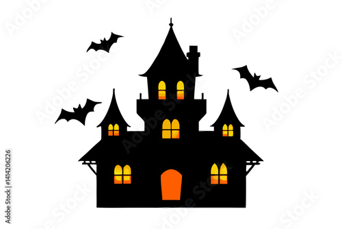 Dark Haunted House Scene with Clouds