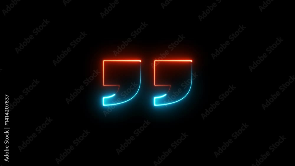 glowing neon Quotation mark up icon black color animation black background. glowing neon Quotation mark up icon black color animation black background.