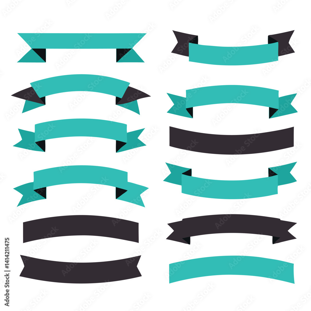 Set of Blue and Black Ribbons Design Elements on white background Set of Blue and Black Ribbons Design Elements on white background