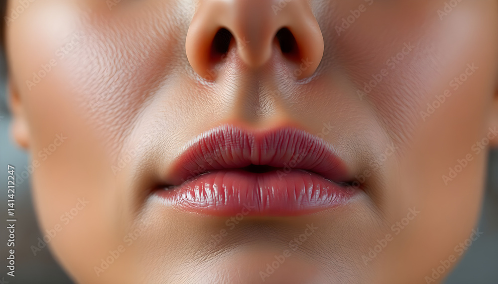 Obraz premium close up of a woman's lips with a nose ring