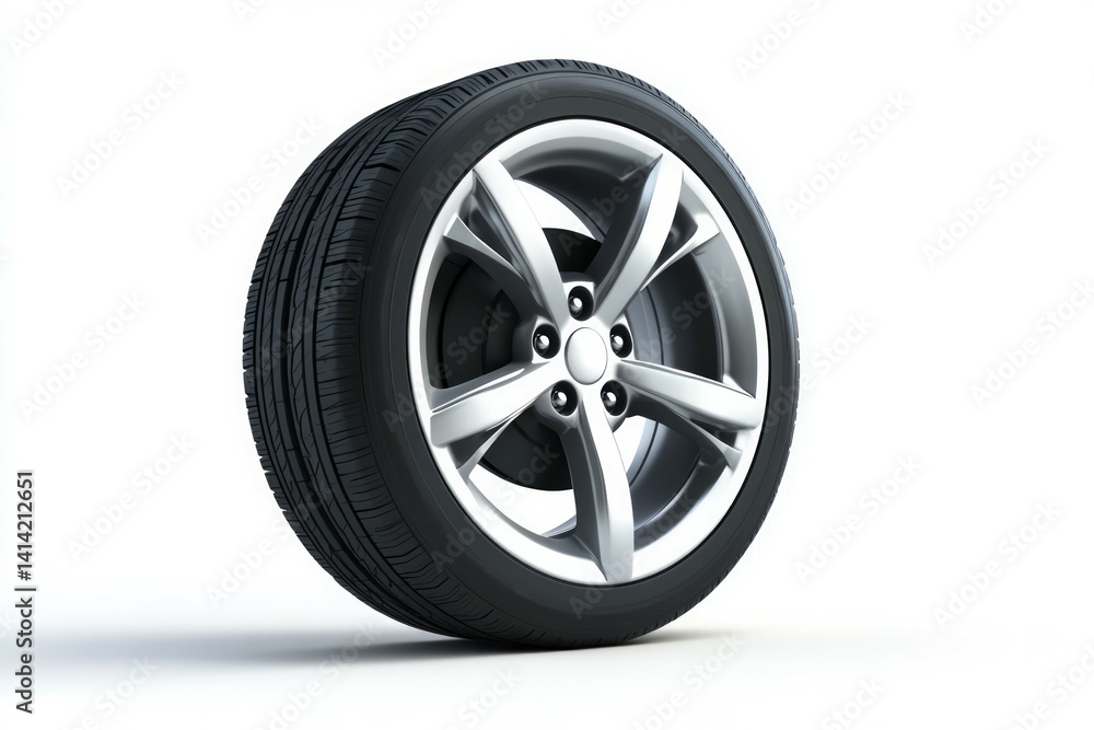 Shiny metallic wheel rim on white background. AI image Shiny metallic wheel rim on white background. AI image