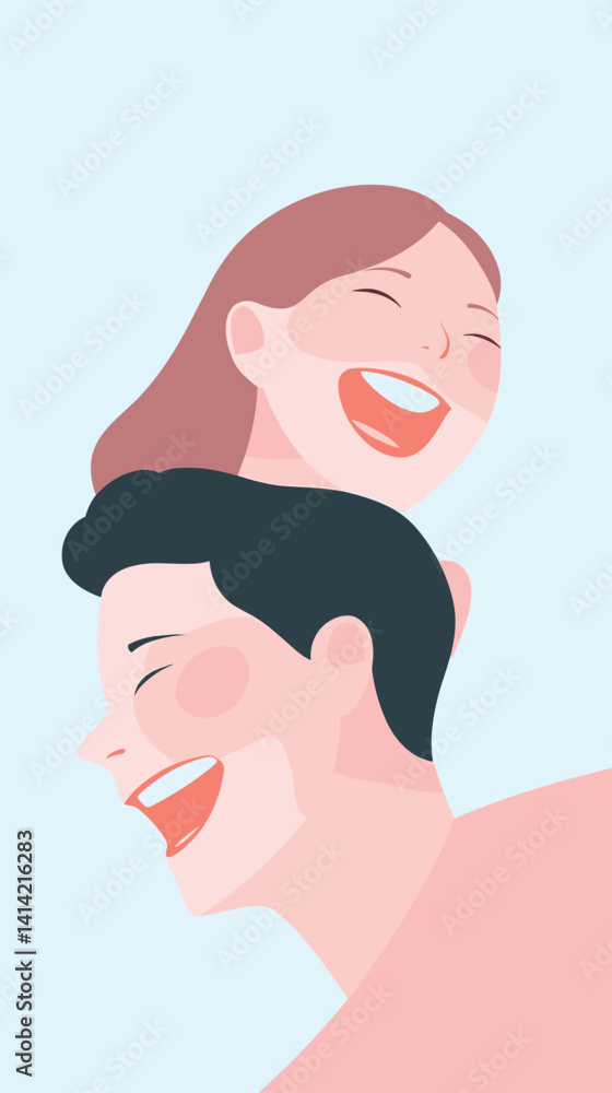 Smiling caucasian male and female adults in minimalist art style flat vector illustration Smiling caucasian male and female adults in minimalist art style flat vector illustration