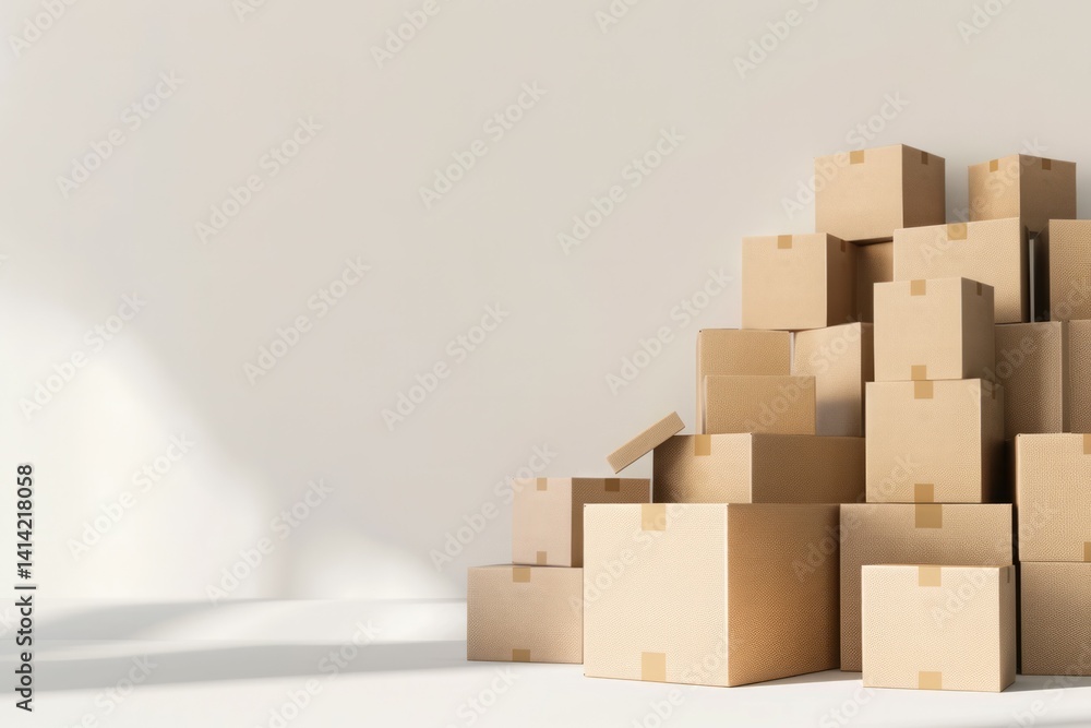 Stack of brown cardboard boxes for moving day with stuff indoors. Professional photo Stack of brown cardboard boxes for moving day with stuff indoors. Professional photo