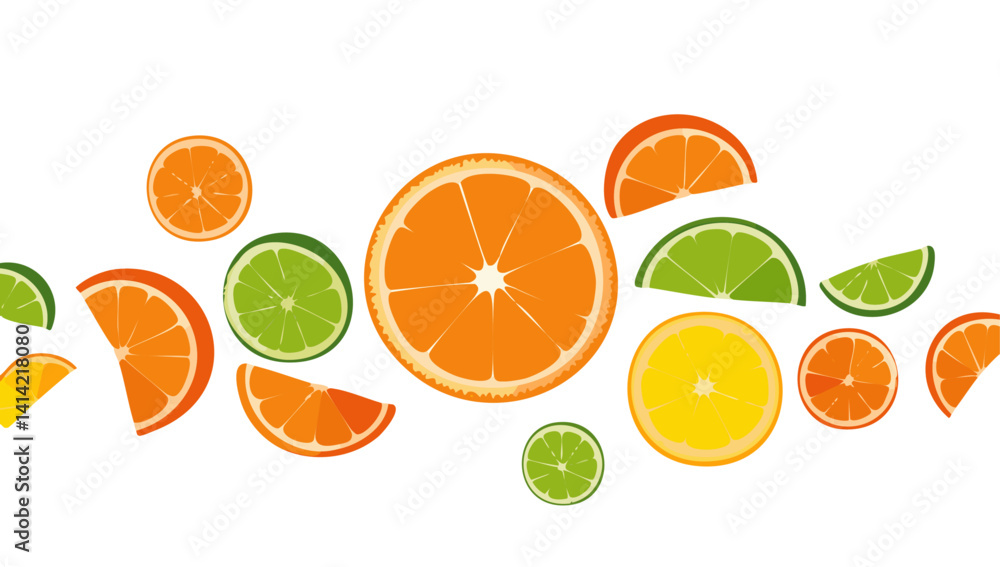 set of citrus fruits falling transparent vector background design