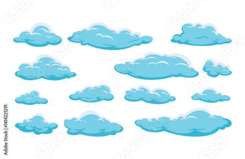Obraz na płótnie Premium Vector. Cartoon white clouds icon set isolated on blue background premium vector w salonie