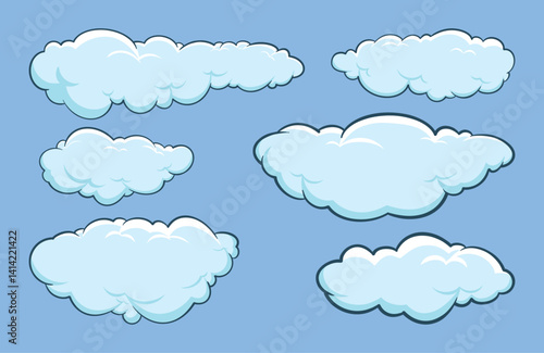 Obraz na płótnie Premium Vector. Cartoon white clouds icon set isolated on blue background premium vector w salonie