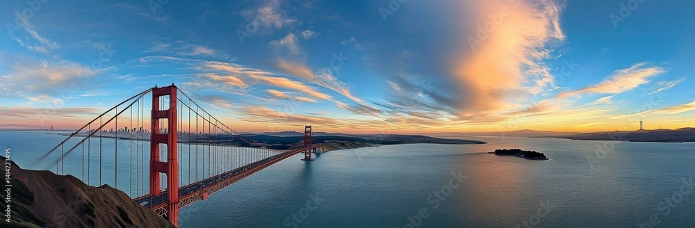 Fototapeta premium Panoramic View of the Golden Gate Bridge at Sunset, San Francisco
