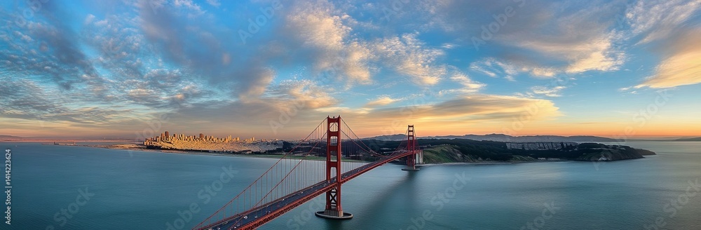 Fototapeta premium Panoramic View of the Golden Gate Bridge at Sunset, San Francisco