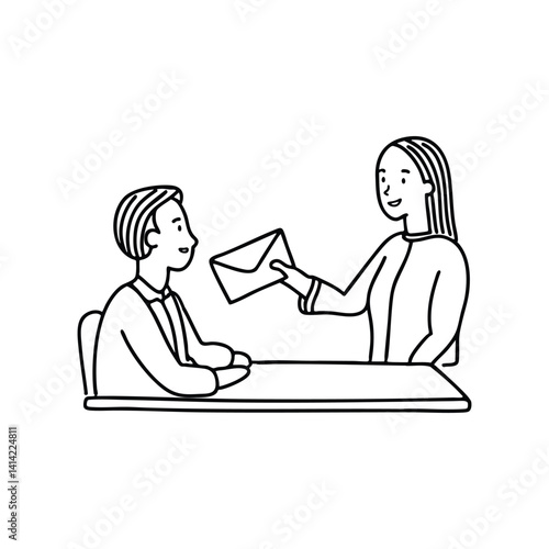 Person handing resignation letter to desk with a calm face