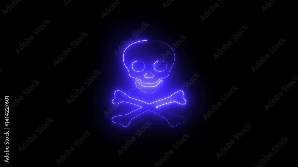 Glowing neon skull icon anemation 4k video . Glowing neon skull icon anemation 4k video .