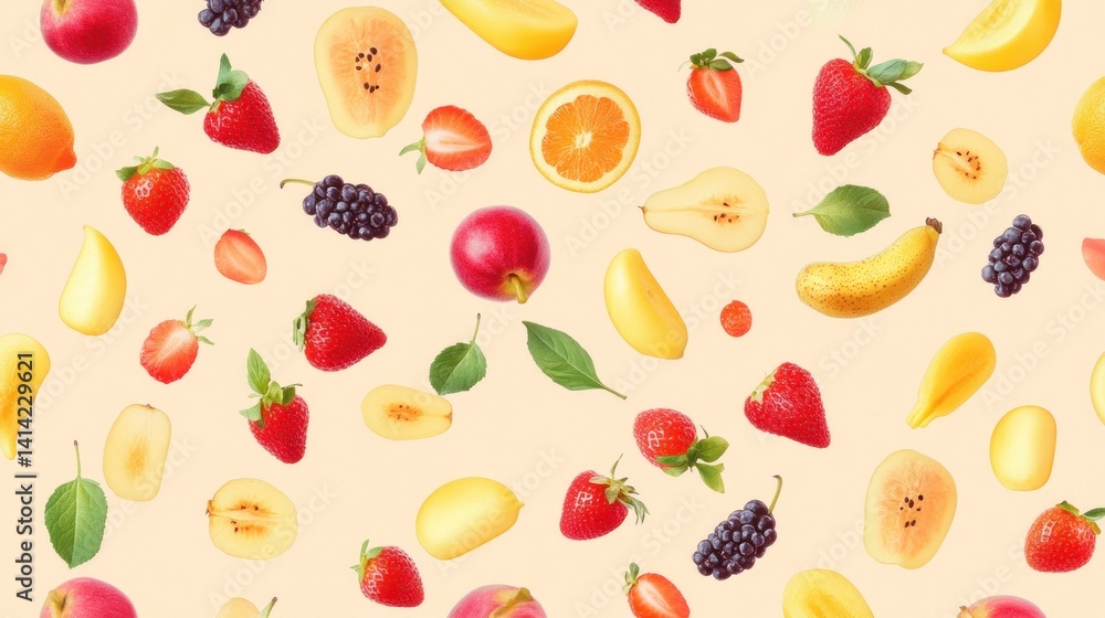 Fresh Fruit Pattern on Pastel Background Fresh Fruit Pattern on Pastel Background