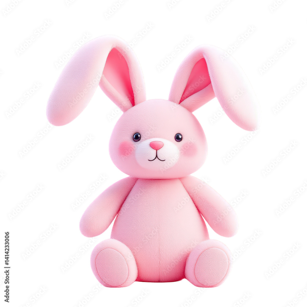Fototapeta premium Adorable Pink Rabbit Plush Toy Isolated on White Background, Cute Present