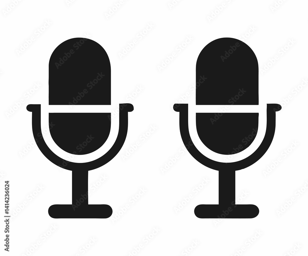 A clean, minimalist illustration of two black microphone icons against a pure white background. A clean, minimalist illustration of two black microphone icons against a pure white background.
