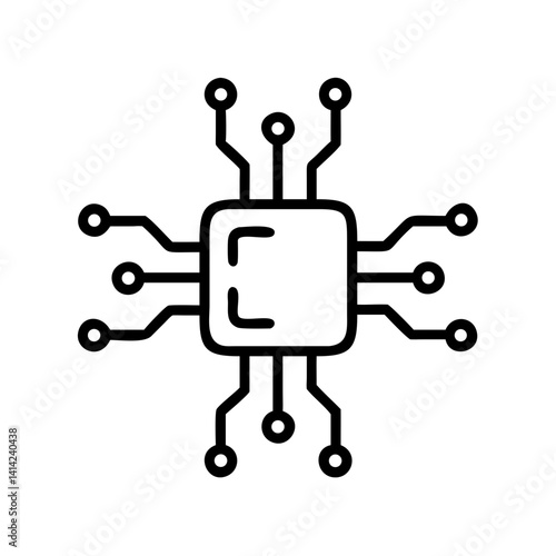 AI Microchip Circuit with Central Label Icon Design