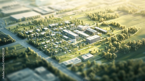 Nature-integrated urban planning map with mixed-use zones and sustainable infrastructure