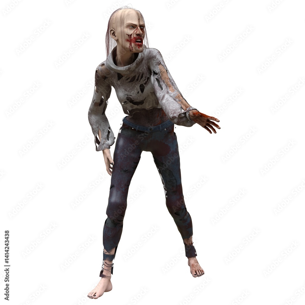 Zombie girl isolated white background 3d illustration Zombie girl isolated white background 3d illustration