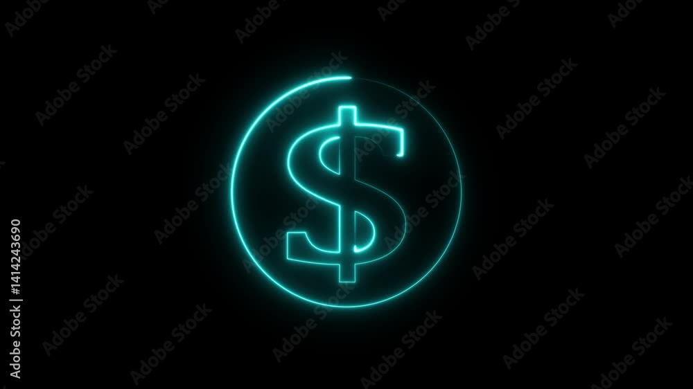 Dollar text icon glowing neon 3 d dollar business icon animation in the circle . black background . Dollar text icon glowing neon 3 d dollar business icon animation in the circle . black background .
