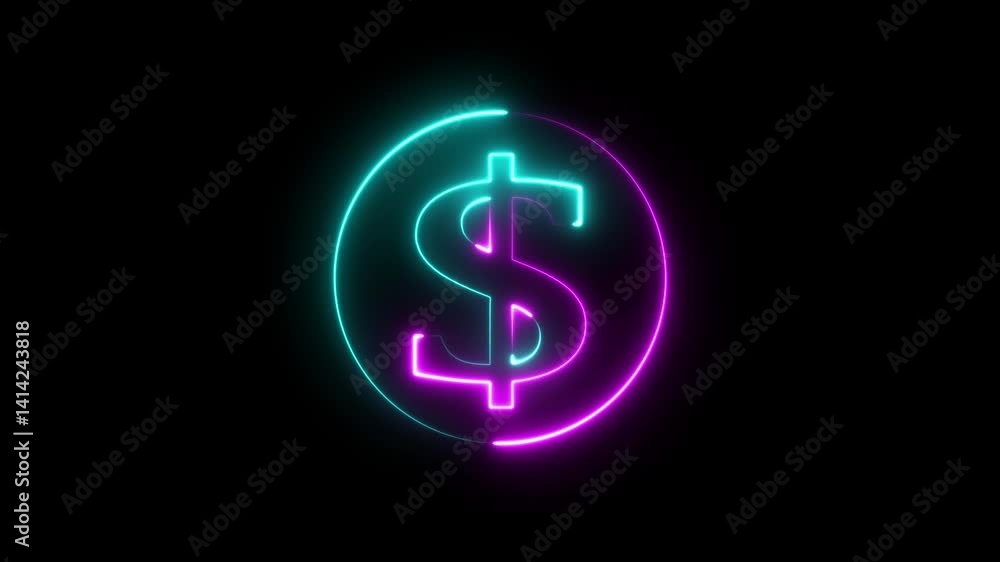 Dollar text icon glowing neon 3 d dollar business icon animation in the circle . black background . Dollar text icon glowing neon 3 d dollar business icon animation in the circle . black background .
