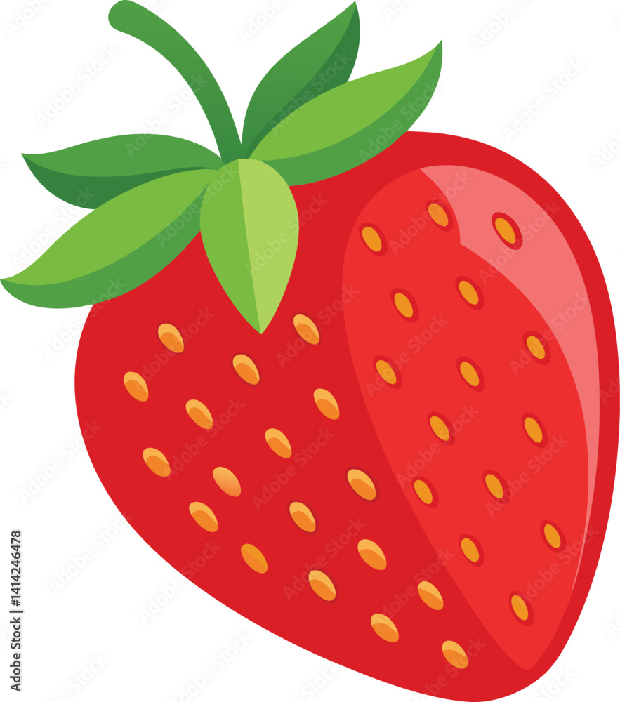 Obraz premium Fresh and ripe strawberry with green leaves, vector illustration.